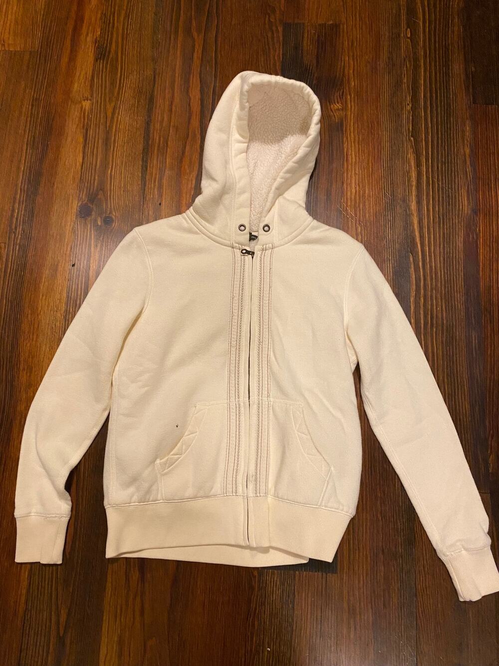 Eddie Bauer Sherpa Lined Full Zip Hoodie Women's Small Ivory Cream Fleece